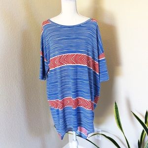 LULAROE IRMA RED WHITE & BLUE STRIPED TOP LG 8-10